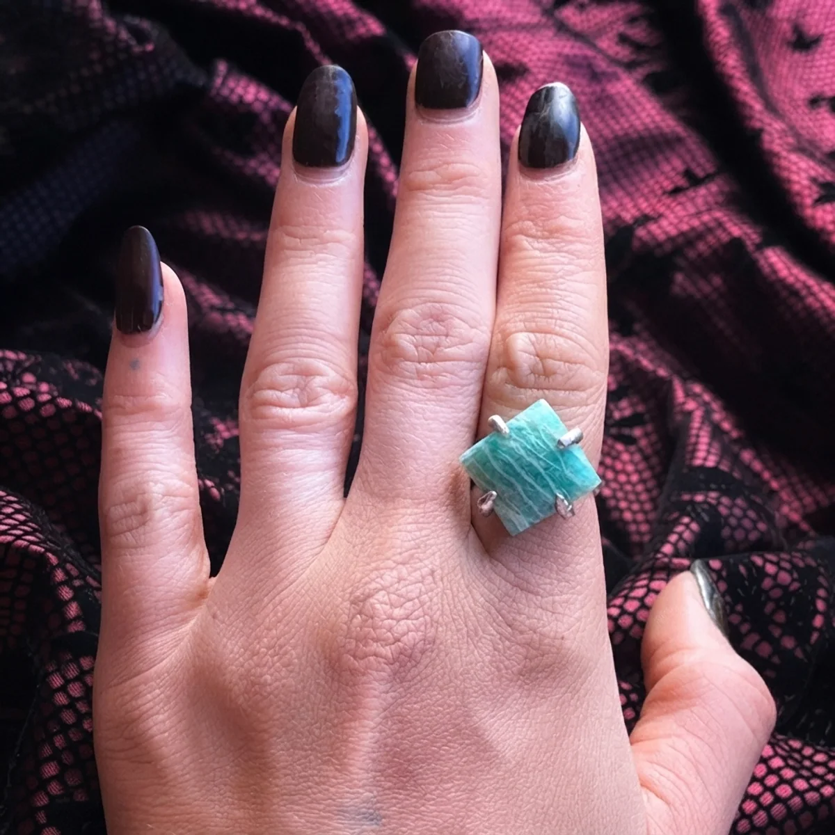 Bague écume argent et amazonite