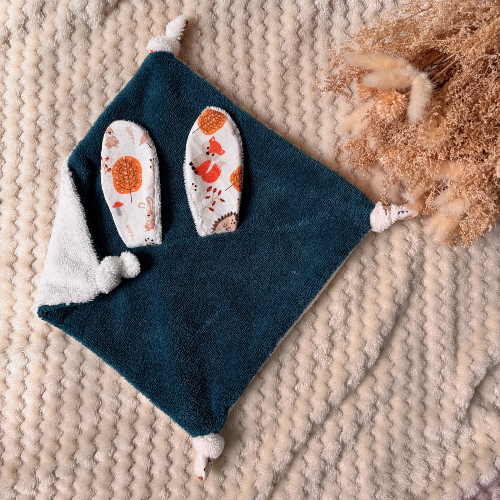Coffret naissance doudou plat et accessoires assortis - "Promenade d'automne"