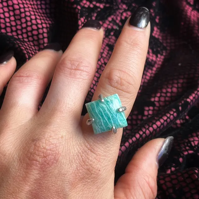 Bague écume argent et amazonite