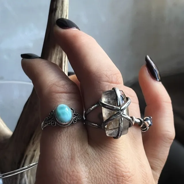 Bague sarcophage quartz rutile argent