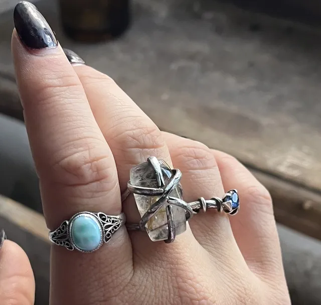 Bague sarcophage quartz rutile argent