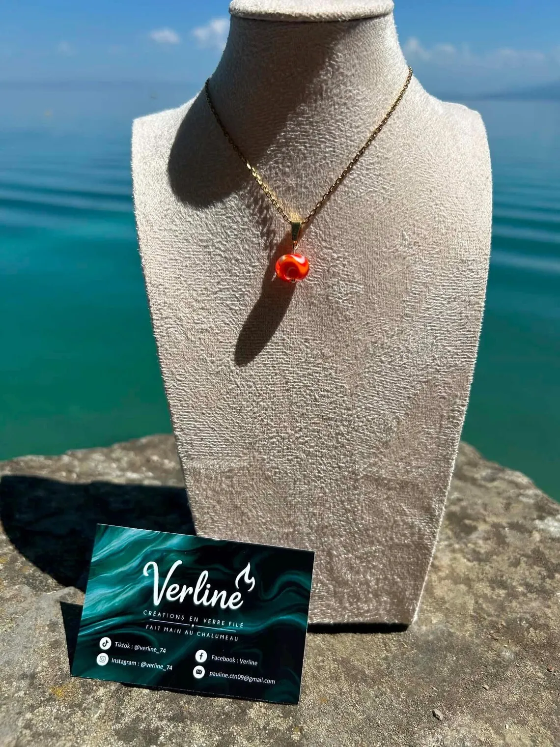 Collier Corail orange doré en verre filé
