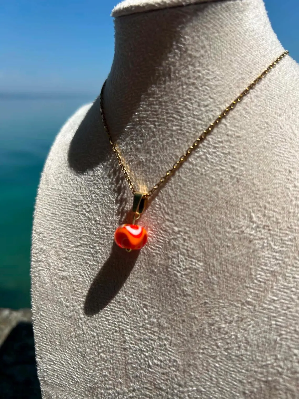 Collier Corail orange doré en verre filé