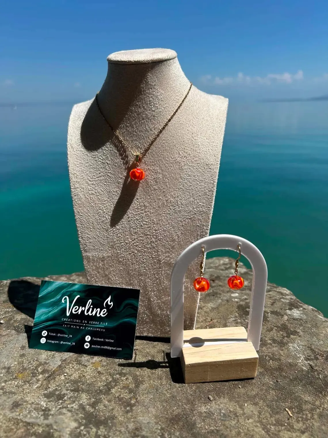 Coffret Corail collier et boucles d’oreilles orange doré
